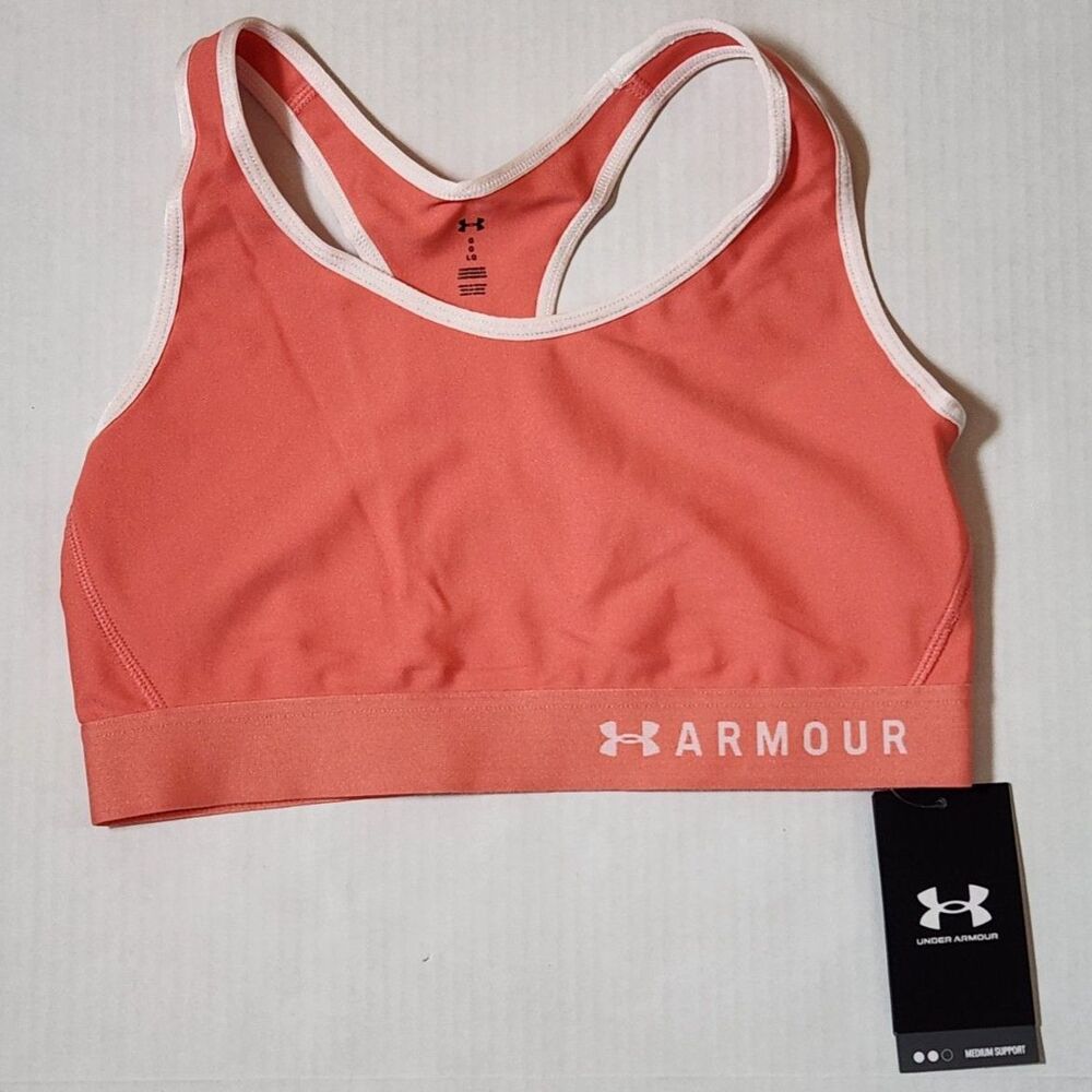 Under Armour Armour Mid Keyhole Sports Bra Coral Pink Large Compression
